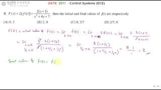 GATE 2011 ECE Find Initial and Final values from output F(s)