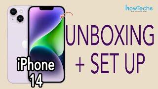 #iPhone14  Physical SIM PURPLE Unboxing, power up and intro | Howtechs