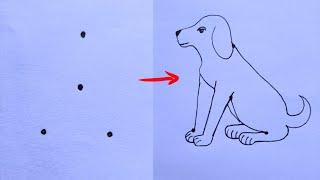 How To Draw Dog With 4 Dots | How To Draw Dog Easy| Dog Drawing Step By Step