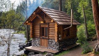 Construction of an Amazing House from Logs in the Rain. Start to Finish