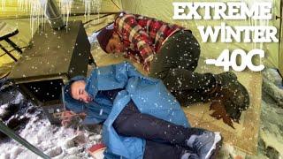 -38° Solo Camping 3 Days Solo Winter Camping Adventure in the Snowstorm, Bushcraft Survival Shelter