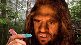 caveman tries sour candy