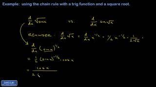 Derivative with chain rule and square roots, sqrt(sin(x)) and sin(sqrt(x)).