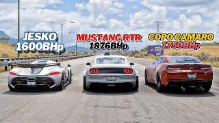 FH5 DRAG RACE: Copo Camaro Vs Mustang RTR Vs Jesko