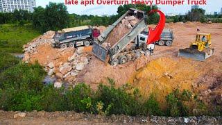 Awesome Mighty Machines Dozer Push Stone , Heavy Dump Truck FAST Work In Land Fill Up Project