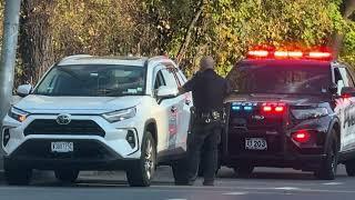 Yonkers Police Car Stop - MTA Bus almost hits a car while changing lanes from exit lane Viofo Video