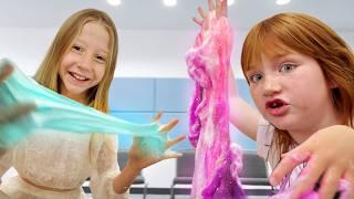 ADLEY and NASTYA make a SLiME SHOP!!  Rainbow Slimes to Surprise youtubers! Nikos crazy like nastyas