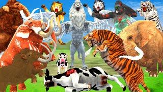 10 Mammoth Elephant Cow vs Zombie Gorilla vs Giant Tiger Lion Attack Cow Buffalo saved by Mammoth