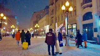 [4K] ️MOSCOW - Walking in the Snow. New Year's Old Arbat Street. Winter in Russia.