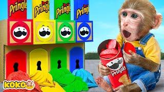 Monkey Koko Eat Rainbow Candy And Has Trouble With A Pringles Potato Chips Machine|KUDO KOKO CHANNEL