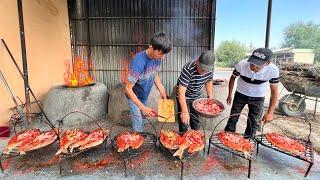 The amazing process of cooking fish on a campfire from the master of cooking fish in a tandoor