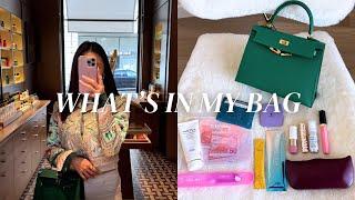 HERMES KELLY • WHAT'S IN MY BAG • HANDBAG ESSENTIALS, MAKEUP POUCH, SUNGLASSES & SUPPLEMENTS