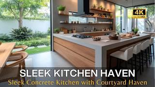 Stylish Modern Concrete Kitchen Design Ideas with Integrated Indoor Courtyards Haven