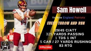 Sam Howell every throw and run  | Washington Commanders vs New England Patriots | week 9 |