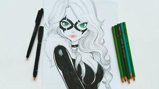 Cat girl drawing || black cat || asia ladowska on patreon -step by step || pencil sketch