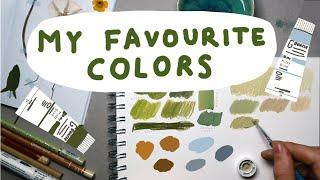 MY TOP 10 COLOURS from FAVOURITE ART SUPPLIES. Cozy mixed media colour swatching, some ASMR sounds.