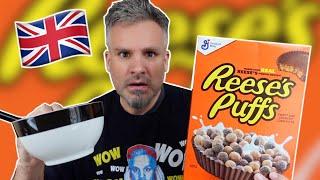 Brit tries [REESES PUFFS] For The First Time!