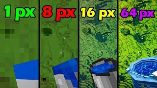 1px vs 8px vs 16px vs 64px vs 512px texture