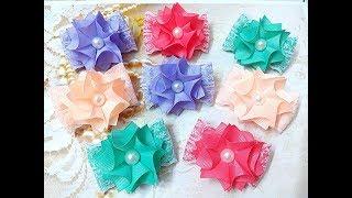 Нежные резинки бантики из лент канзаши МК / hair clips ribbon kanzashi DIY