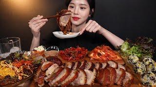 SUB)겉바속촉 윤기좔좔 튀김족발 먹방 !  막국수에 주먹밥까지 쌈싸먹기 fried jokbal makguksu mukbang ASMR