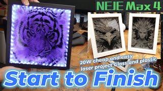 Easy laser engraving project with 20W NEJE MAX 4, Cheap Glass and Plastic photo frame