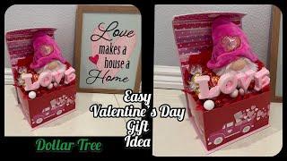 Dollar tree easy Valentine’s Day gift idea | valentine gnome gift box or decor 