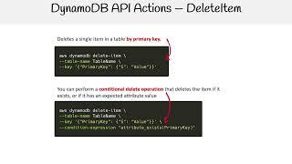 DynamoDB API Actions DeleteItem - AWS Course