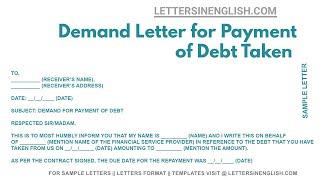 Demand Letter For Payment Of Debt Taken - Sample Letter Demanding for Payment of the Debt