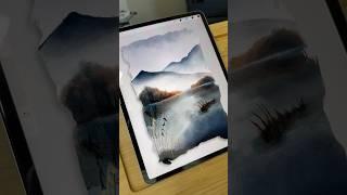 Procreate watercolor landscape tutorial #procreatebrushes #procreatetutorial