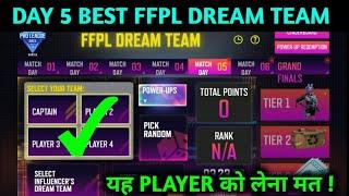 DAY 5 BEST FFPL DREAM TEAM | FFPL BEST TEAM DAY 5 | FFPL REDEEM CODE | DAY 5 CAPTAIN & PLAYER |