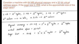 1/2: Page table size calculation example in paging | Memory management in operating system