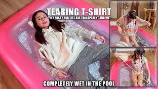 completely wetlook and tearing t shirt in the pool