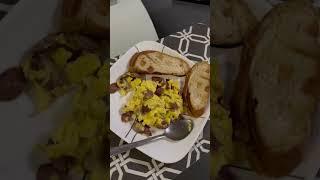 #scrambleeggs and #sausage with #toastedbread ￼