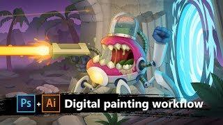 Photoshop and Illustrator Digital Painting Workflow