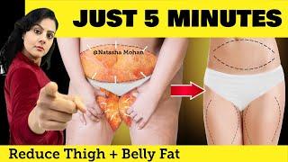 Just 5 Minutes BELLY FAT & THIGH Workout For Quick Weight Loss At Home - Easy Standing Exercise