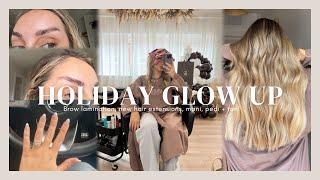 HOLIDAY GLOW UP WITH ME : Brow lamination, new hair extensions, mani, pedi + tan!