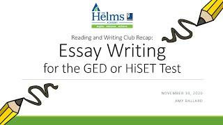 Essay Writing for GED and HiSET | Reading and Writing Club Recap | November 10, 2020