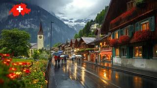 Walking in the Rain Switzerland 4K: Rainy Day and Night - Heavy Rain in Interlaken and Lauterbrunnen