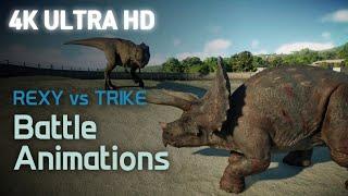 [Jurassic World Evolution 2] Rexy vs Trike Battle Animation (In-Game Footage 4K 60fps)