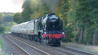 Surrey Hills Scot | 46100 Royal Scot roars 13 coaches up Gomshall bank - 20.06.24