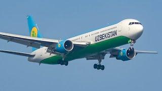 (4K) Uzbekistan airways 767 landing and take-off at Istanbul Atatürk airport (Great sound!)