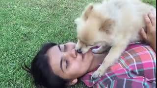 My dog loves to kiss me  coco love  puja Chakraborty me and my dog and Mum   lov HIGH1111111