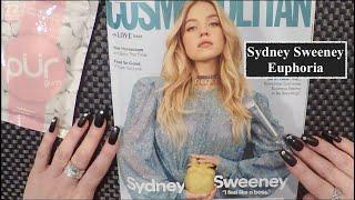 ASMR Gum Chewing Magazine Flip Through | Sydney Sweeney- Euphoria | Cosmopolitan | Whispered