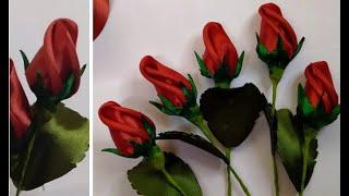 How to make simple rosebud satin ribbon | DIY