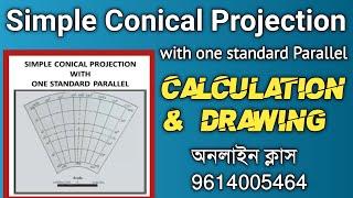 Simple conical projection With One Standard Parallel/ Calculation & Drawing ( Northern Hemisphere)