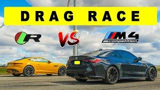 2022 Jaguar F Type R vs 2022 BMW M4 Comp, things get interesting at the end. Drag and Roll Race.