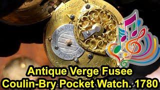 BO-D-327- Antique Swiss Jaques Coulin & Amy Bry Verge Fusee Pocket Watch with Chatelaine. Circa 1785