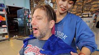 THE LADY BARBER HEAD MASSAGE you ALWAYS WANTED!! (ASMR to go Sleep) Keow in Phnom Penh, Cambodia 