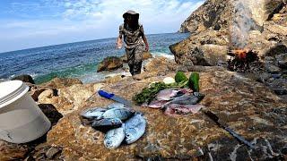 Solitude and Serenity: Fishing and Cooking on a Remote Beach - Day and Night Fishing for Survival