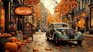 Soothing autumn piano music for relaxation  Scene with street and autumn leaves